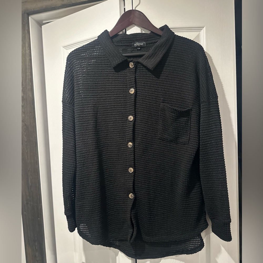 Black knit button down